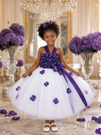 "Amethyst Dream" White Tulle & Purple Floral Tutu Dress