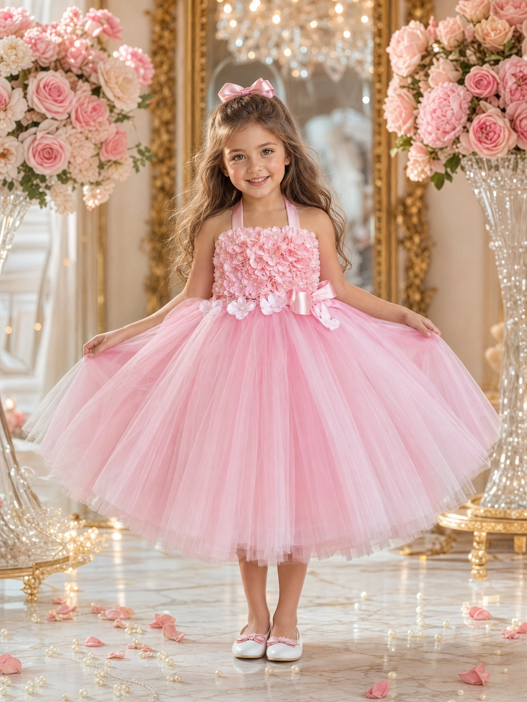 "Blush Rose" 3D Floral Tulle Tutu Dress