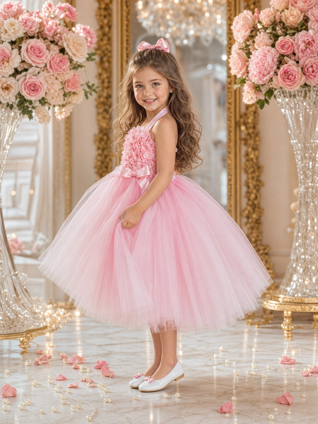 "Blush Rose" 3D Floral Tulle Tutu Dress