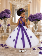 "Amethyst Dream" White Tulle & Purple Floral Tutu Dress