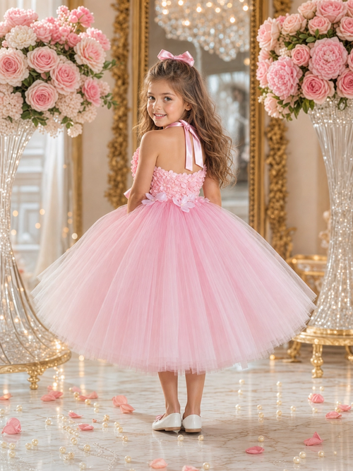 "Blush Rose" 3D Floral Tulle Tutu Dress
