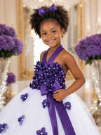 "Amethyst Dream" White Tulle & Purple Floral Tutu Dress