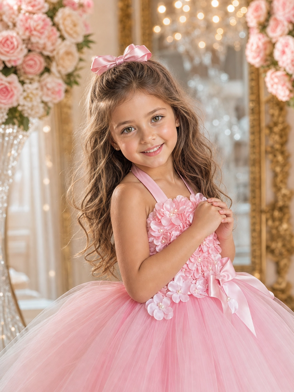 "Blush Rose" 3D Floral Tulle Tutu Dress