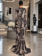 The "Ethereal Horizon" Abstract Ruched Maxi Dress