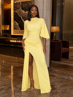 The "Golden Radiance" Backless Draped Maxi Dress