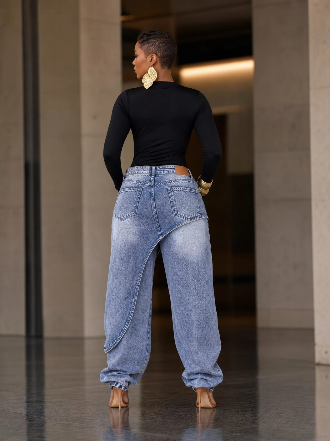 The "Deconstructed Edge" Asymmetrical Layered Denim Jeans