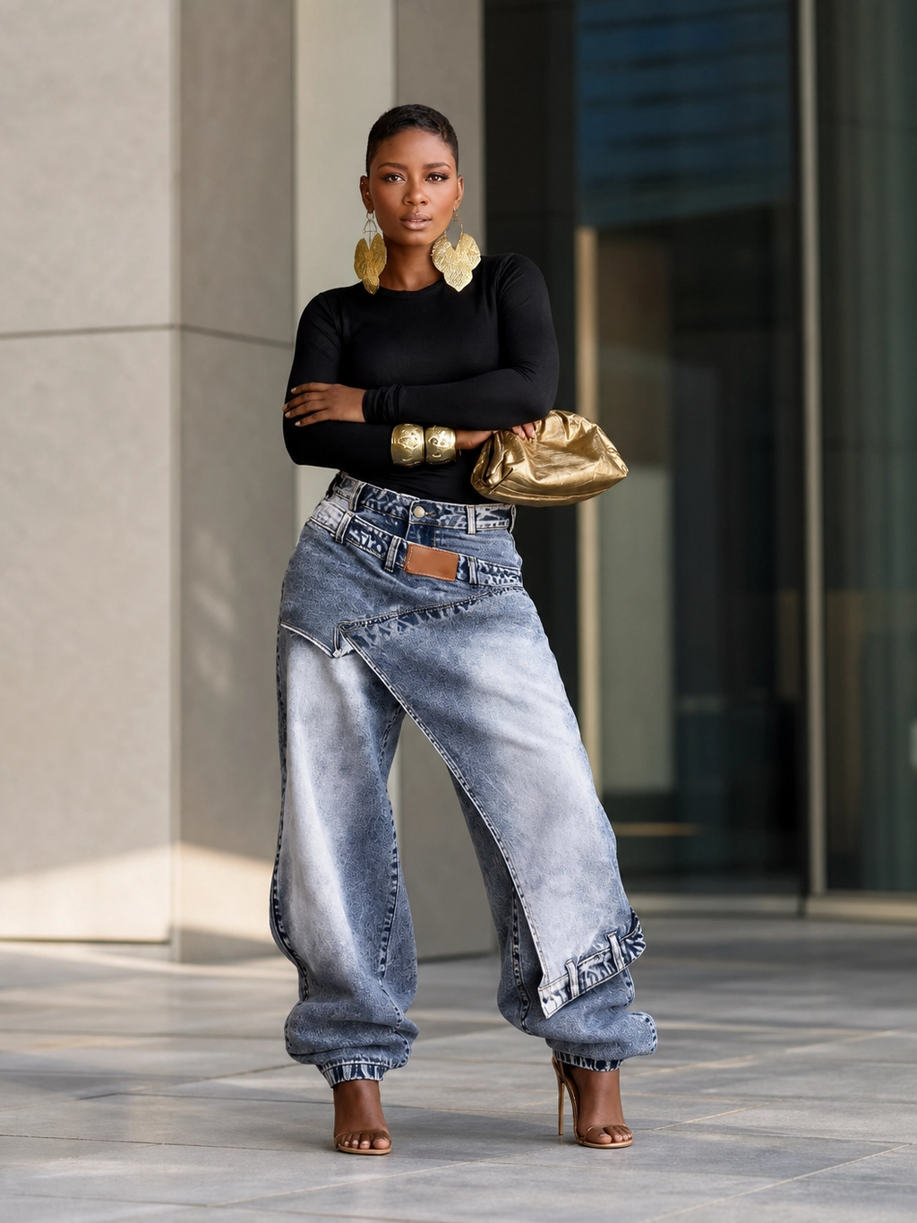 The "Deconstructed Edge" Asymmetrical Layered Denim Jeans