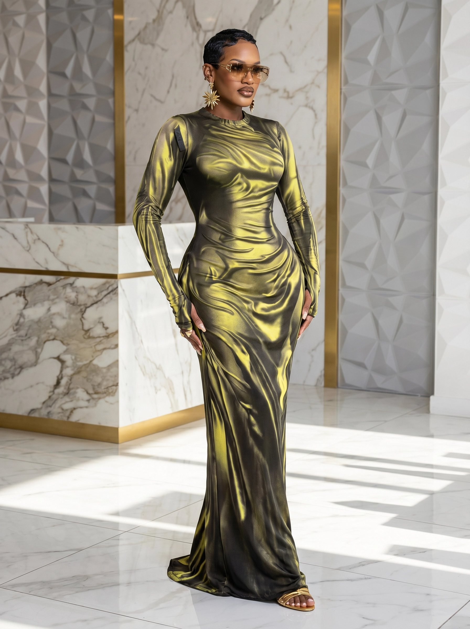 The "Aura" Liquid Metallic Maxi Dress