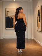 The "Starlight Gala" Crystal Halter Maxi Dress