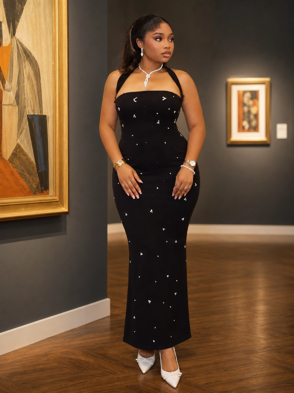 The "Starlight Gala" Crystal Halter Maxi Dress