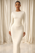 Ivory Sculpt: Structured Corset Maxi Dres