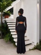 The "Midnight Allure" Cut-Out Turtleneck Maxi Dress