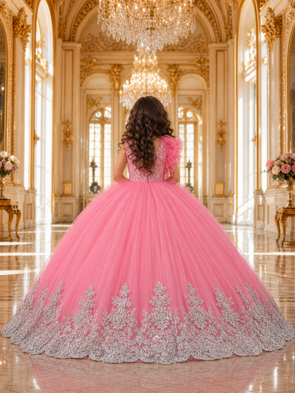 "Regal Bloom" Pink & Silver Filigree Ballgown