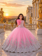 "Regal Bloom" Pink & Silver Filigree Ballgown