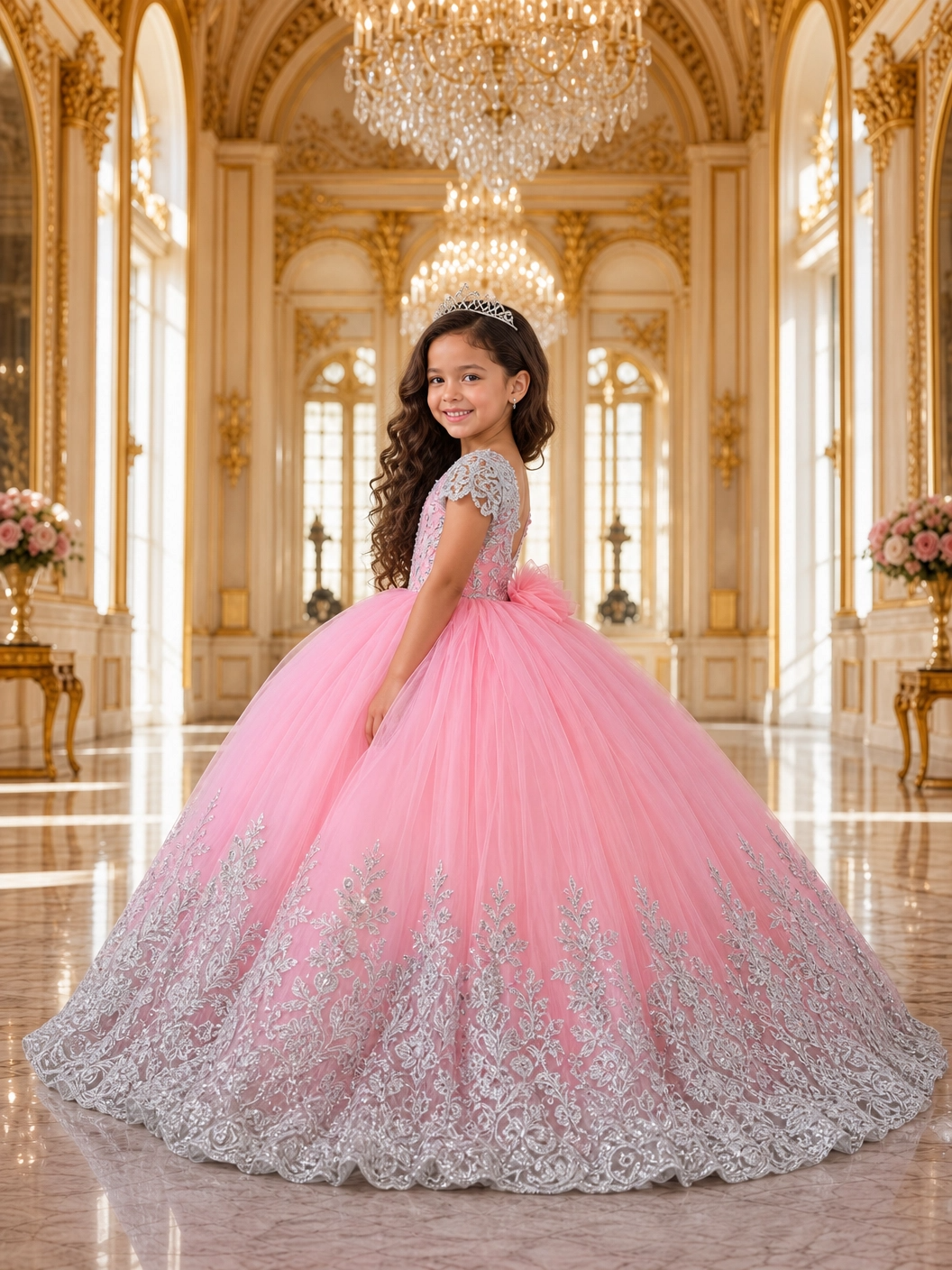 "Regal Bloom" Pink & Silver Filigree Ballgown