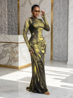 The "Aura" Liquid Metallic Maxi Dress