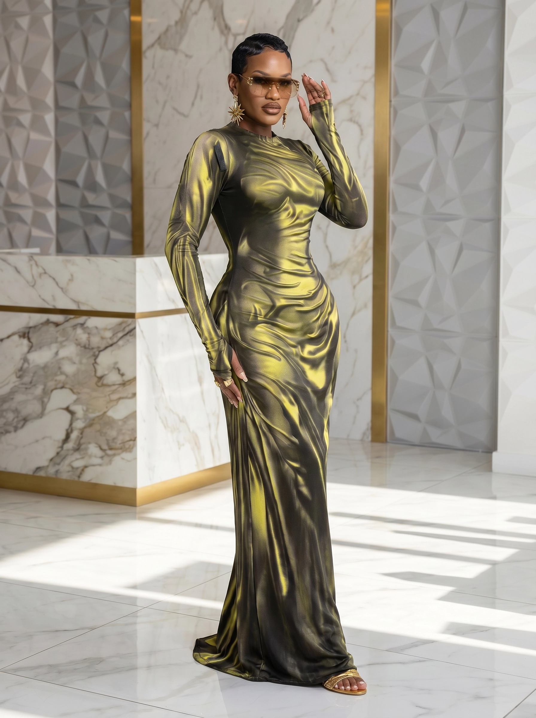 The "Aura" Liquid Metallic Maxi Dress