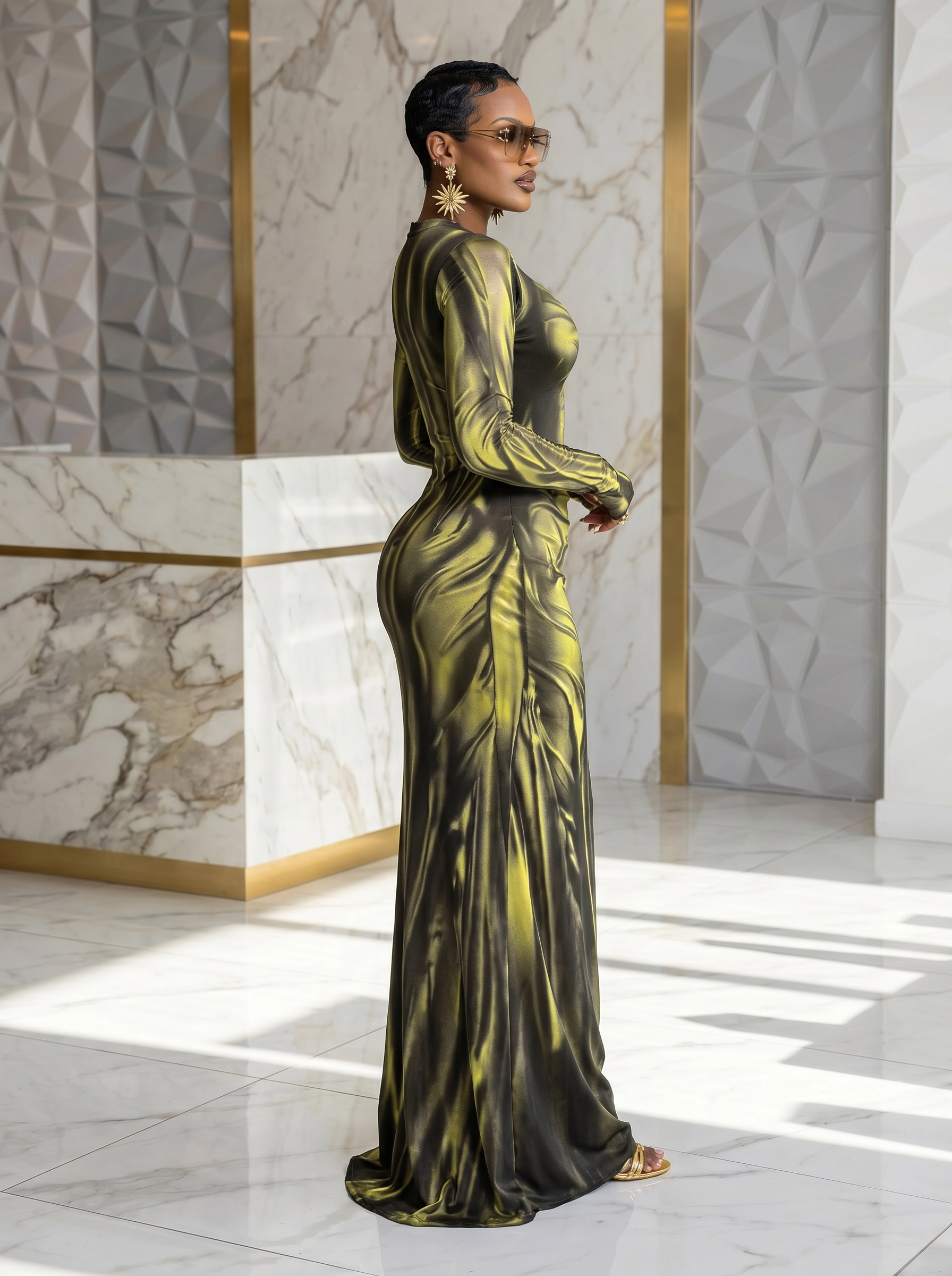 The "Aura" Liquid Metallic Maxi Dress