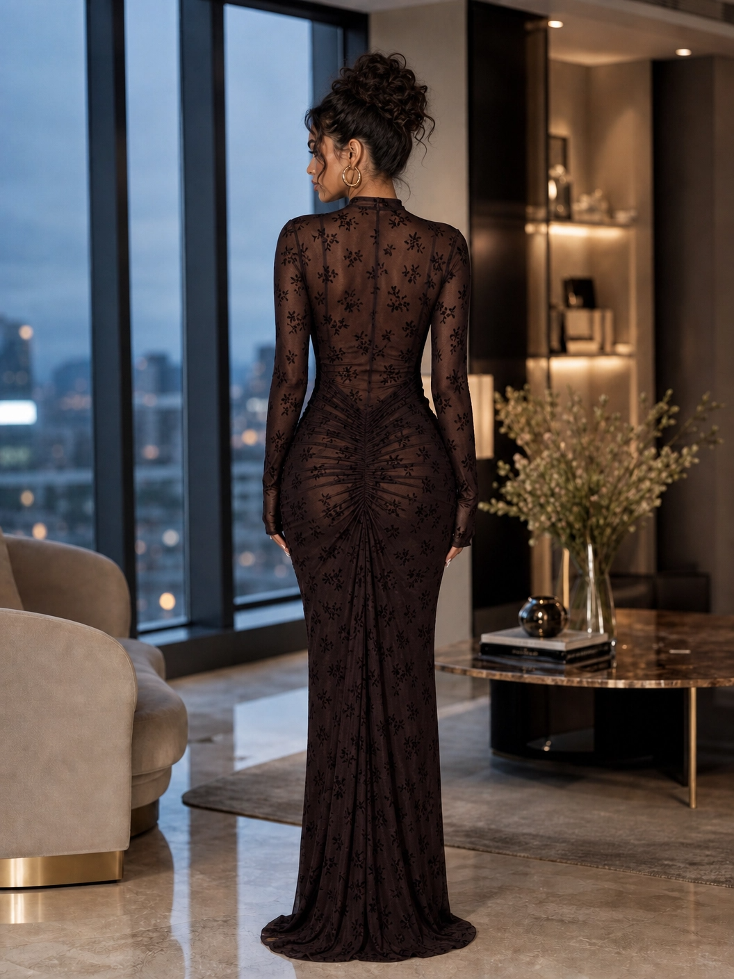 The "Ethereal Horizon" Abstract Ruched Maxi Dress