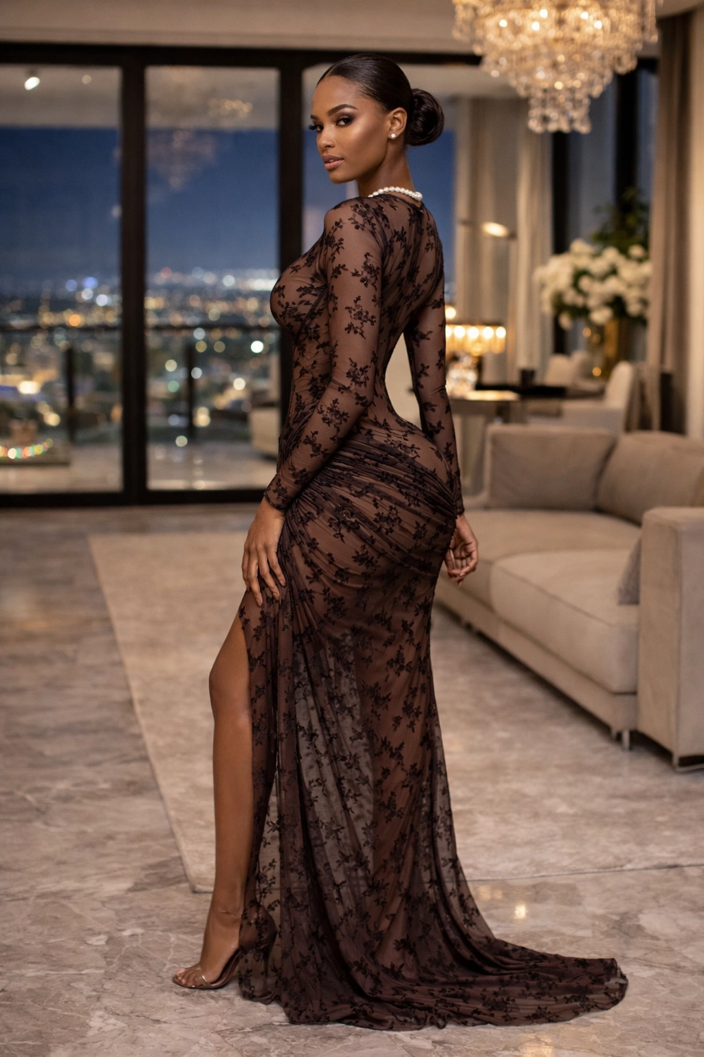The "Ethereal Horizon" Abstract Ruched Maxi Dress