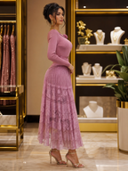 The "Enchanted Garden" Ribbed & Lace Midi Dress