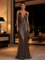 The "Luna" Pleated Metallic Gown