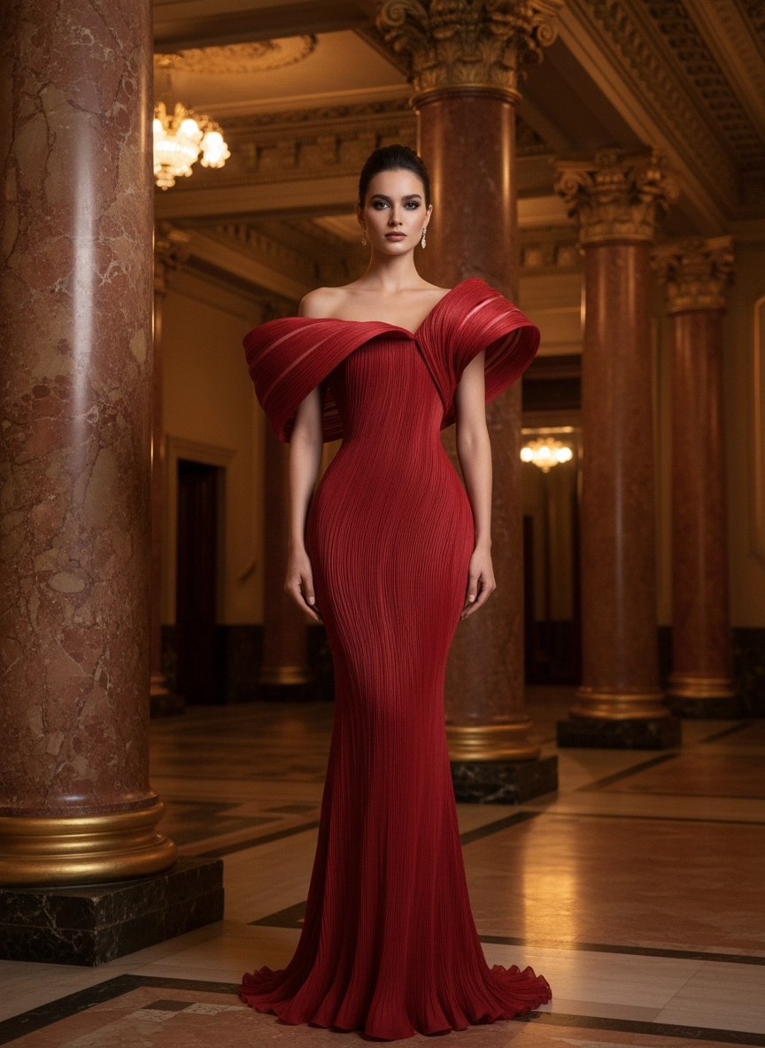 Crimson Sculpture” Dress
