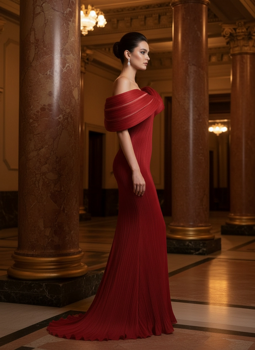 Crimson Sculpture” Dress