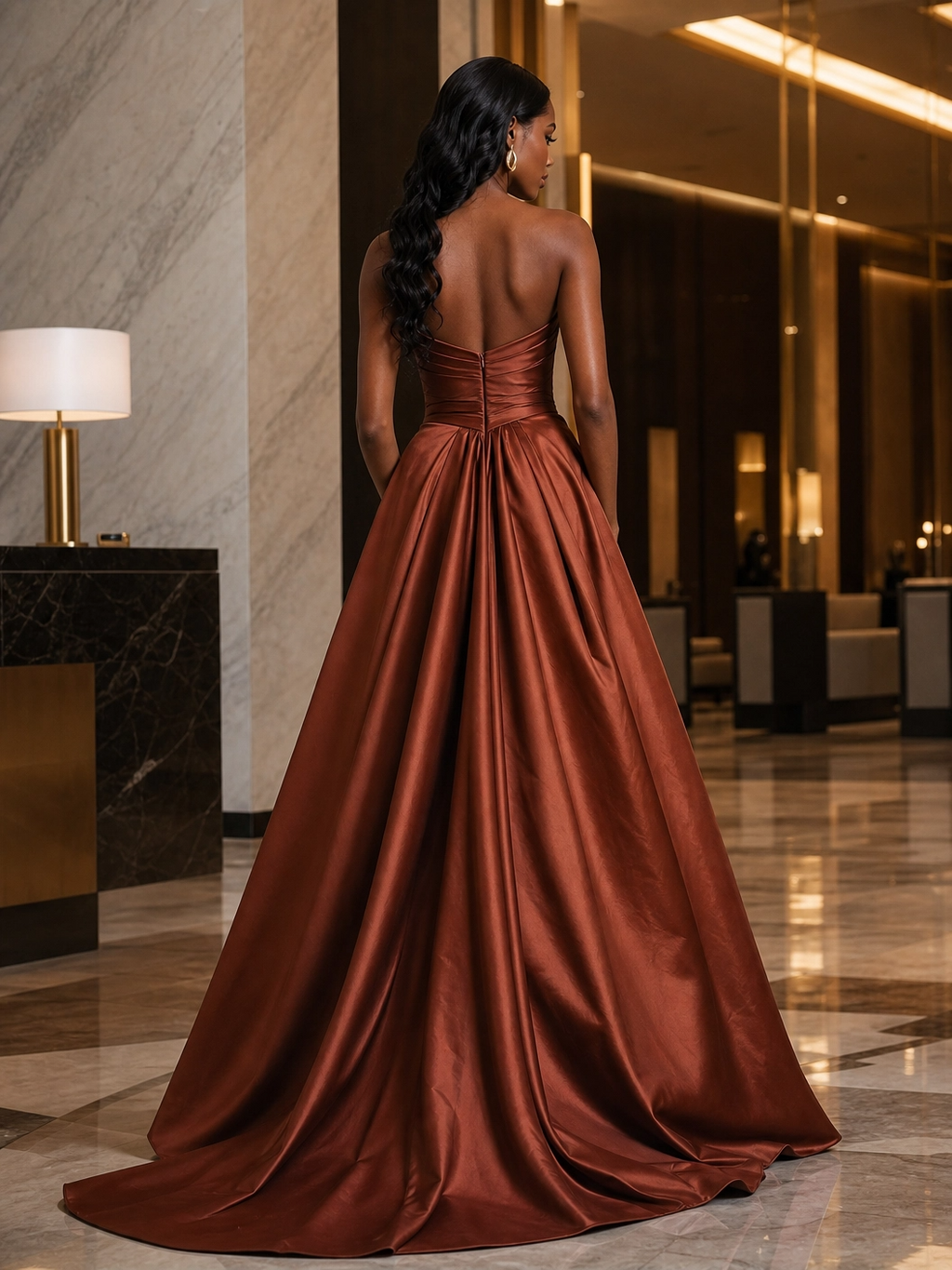 The "Terra" Off-Shoulder Satin Gown