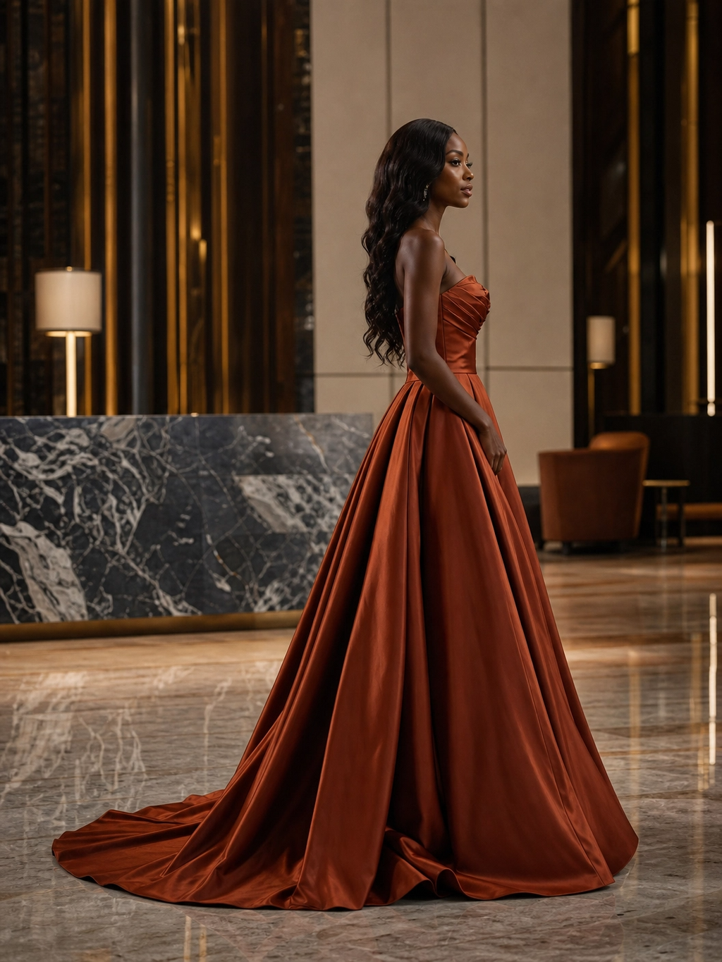 The "Terra" Off-Shoulder Satin Gown