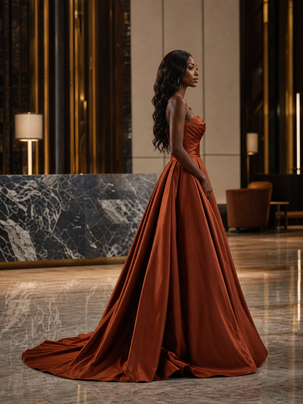 The "Terra" Off-Shoulder Satin Gown