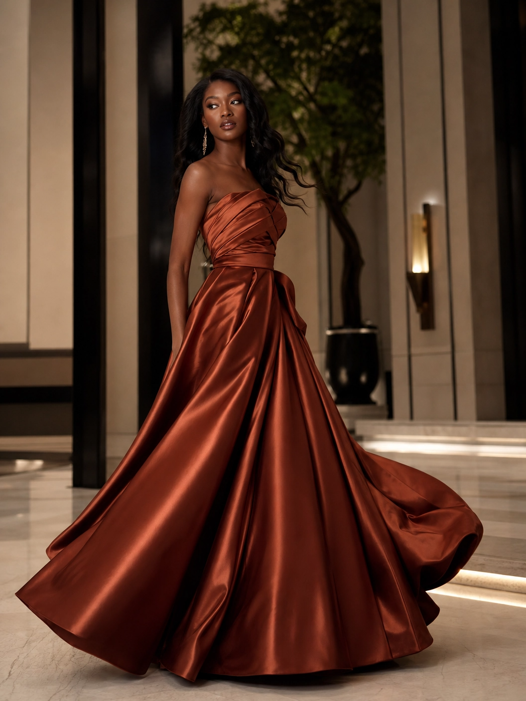 The "Terra" Off-Shoulder Satin Gown