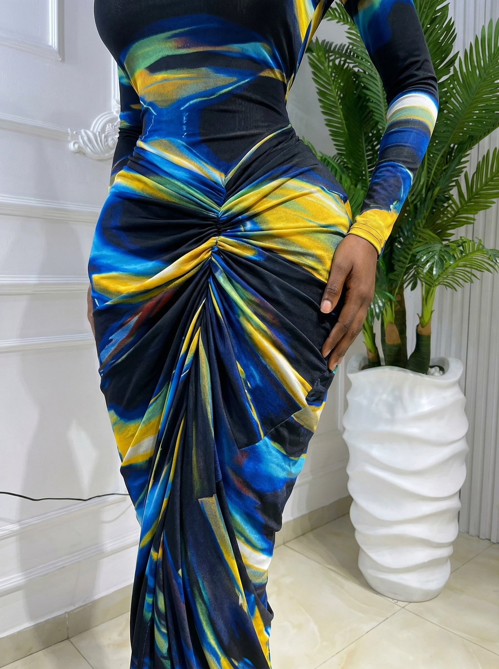 Azure Abstract: Knotted Maxi Sculpt Dress