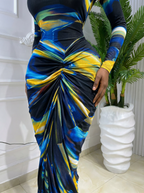 Azure Abstract: Knotted Maxi Sculpt Dress