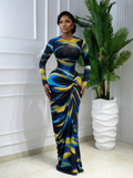 Azure Abstract: Knotted Maxi Sculpt Dress