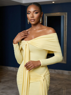 Saffron Serenity: Knotted Drape Maxi Dress