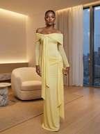 Saffron Serenity: Knotted Drape Maxi Dress