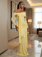 Saffron Serenity: Knotted Drape Maxi Dress