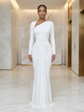Alabaster Aura: Asymmetric Ruched Maxi Dress