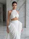 Alabaster Sculpture: Twisted Halter Ruched Gown