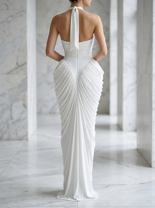 Alabaster Sculpture: Twisted Halter Ruched Gown