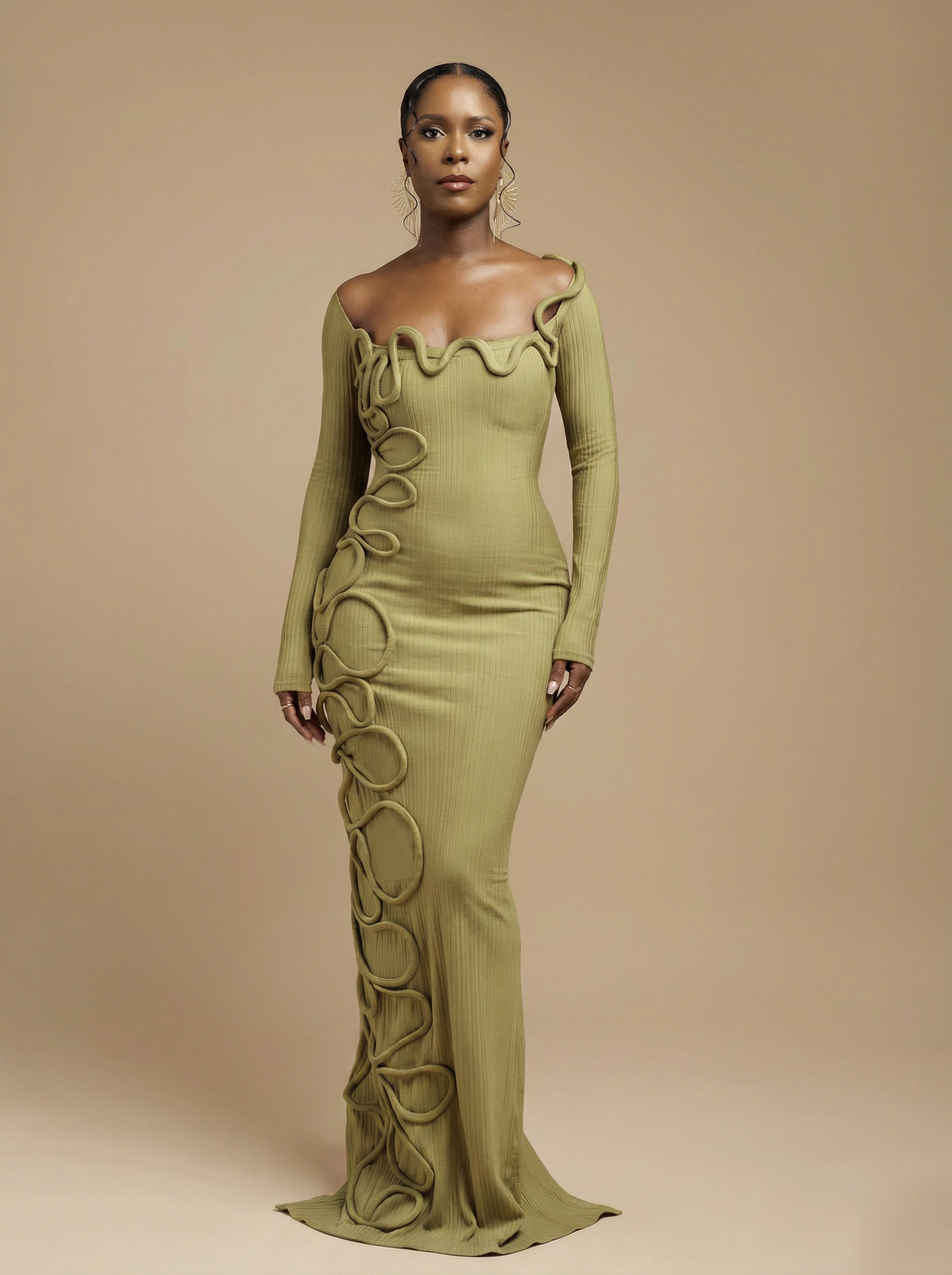 Olive Organica: 3D Corded Rib-Knit Maxi Dress