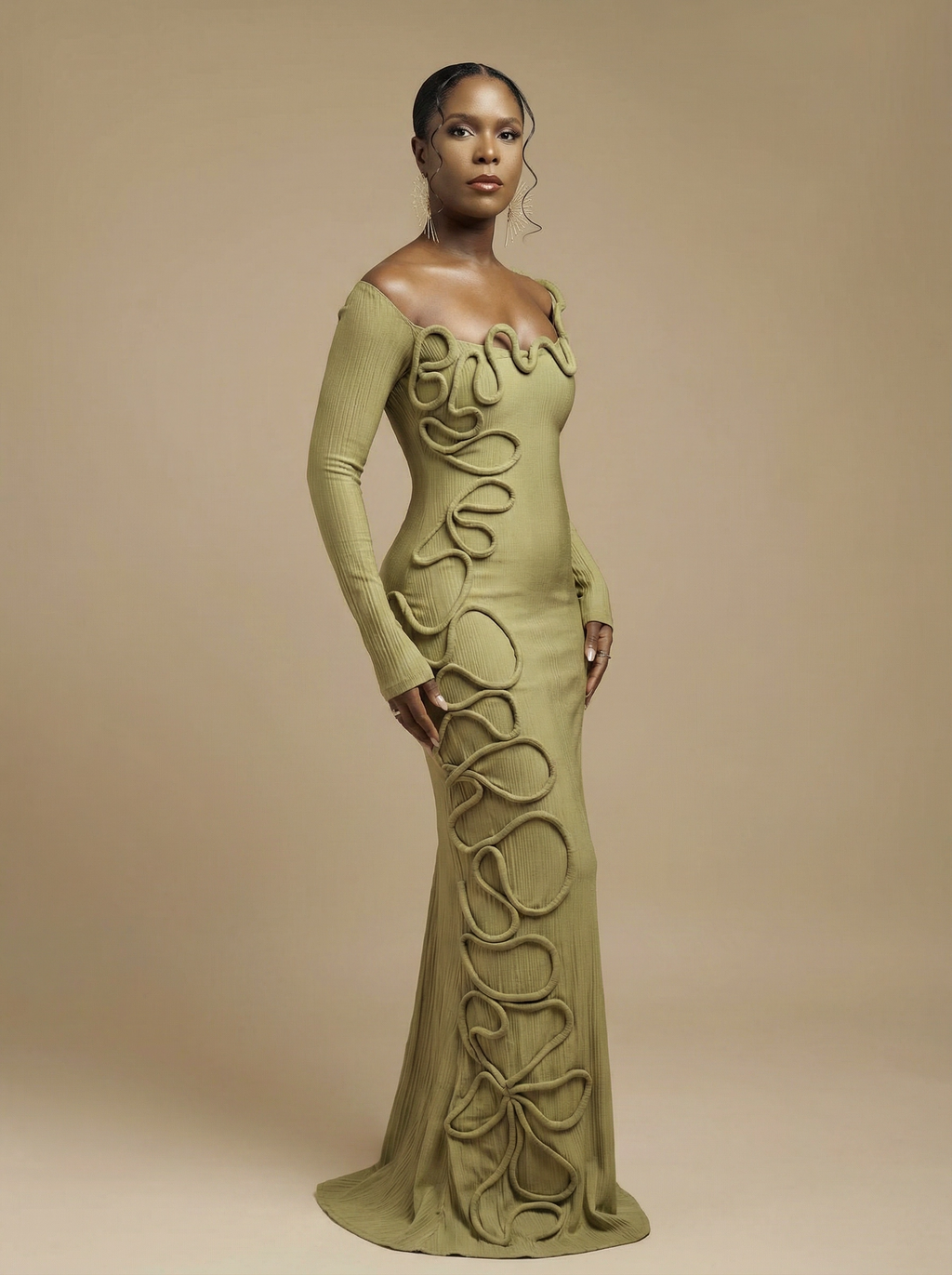 Olive Organica: 3D Corded Rib-Knit Maxi Dress