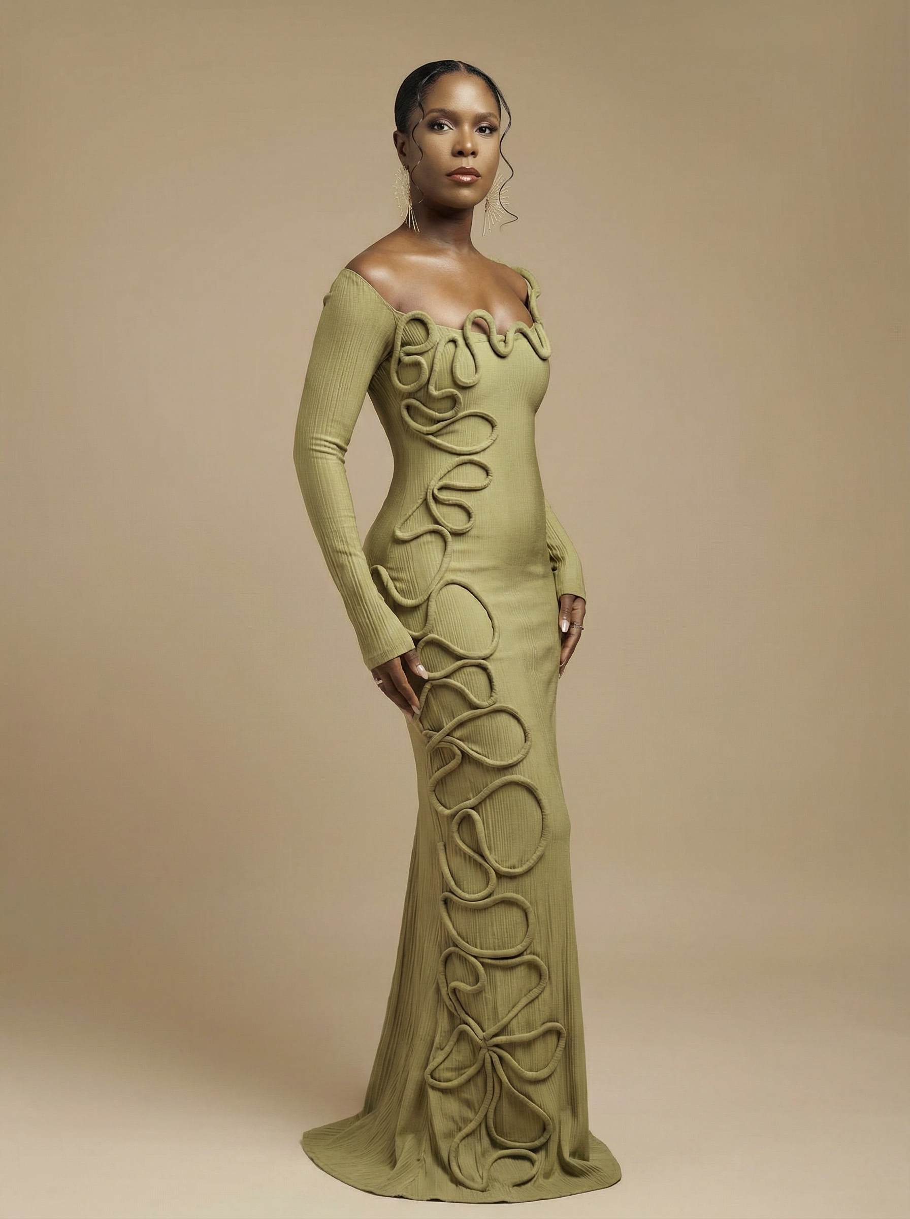 Olive Organica: 3D Corded Rib-Knit Maxi Dress