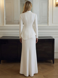 Architectural Ivory: Asymmetric Peplum Mock-Neck Gown