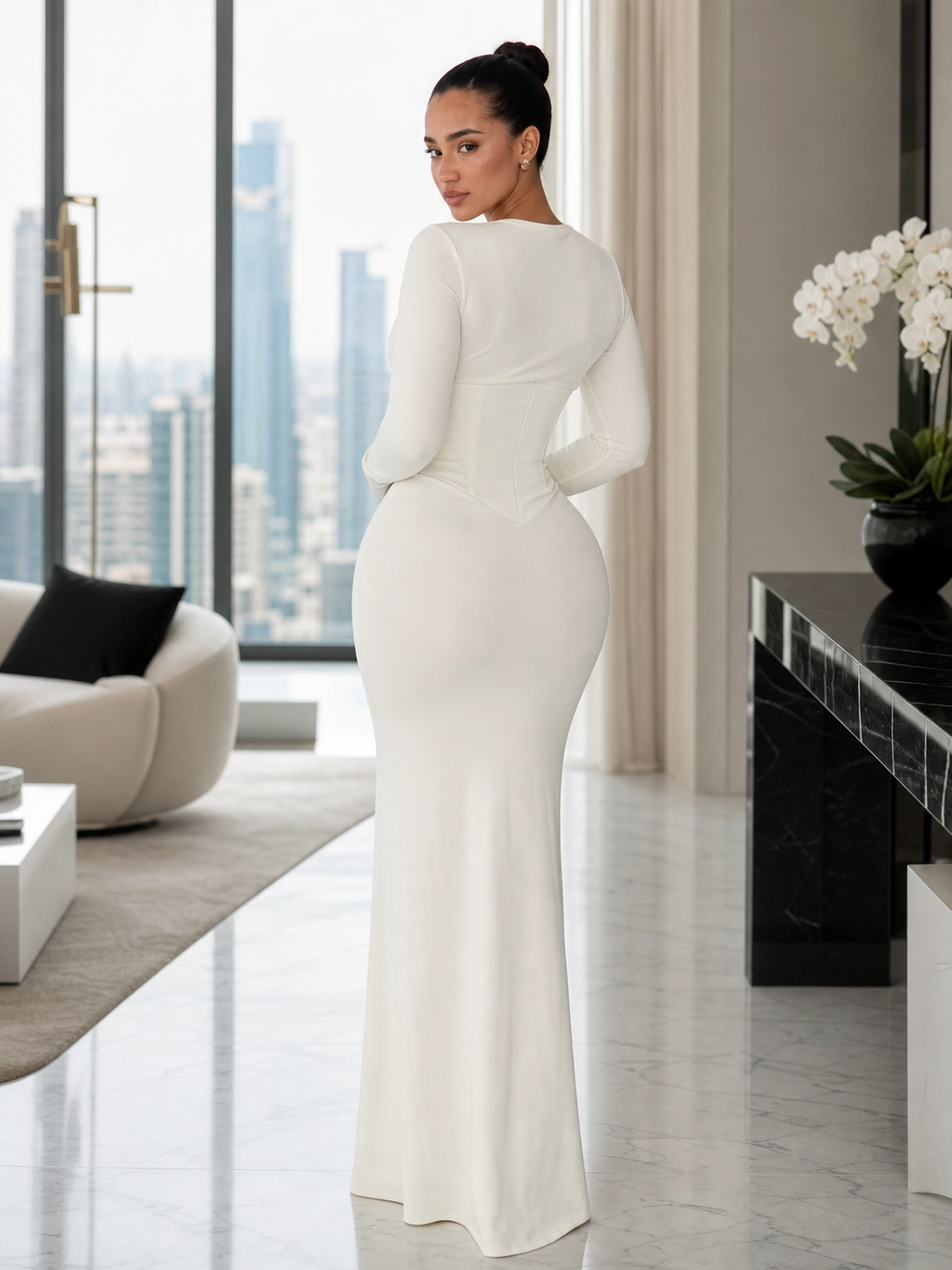 The "Sculpted Serenity" Corset-Waist Maxi Dress