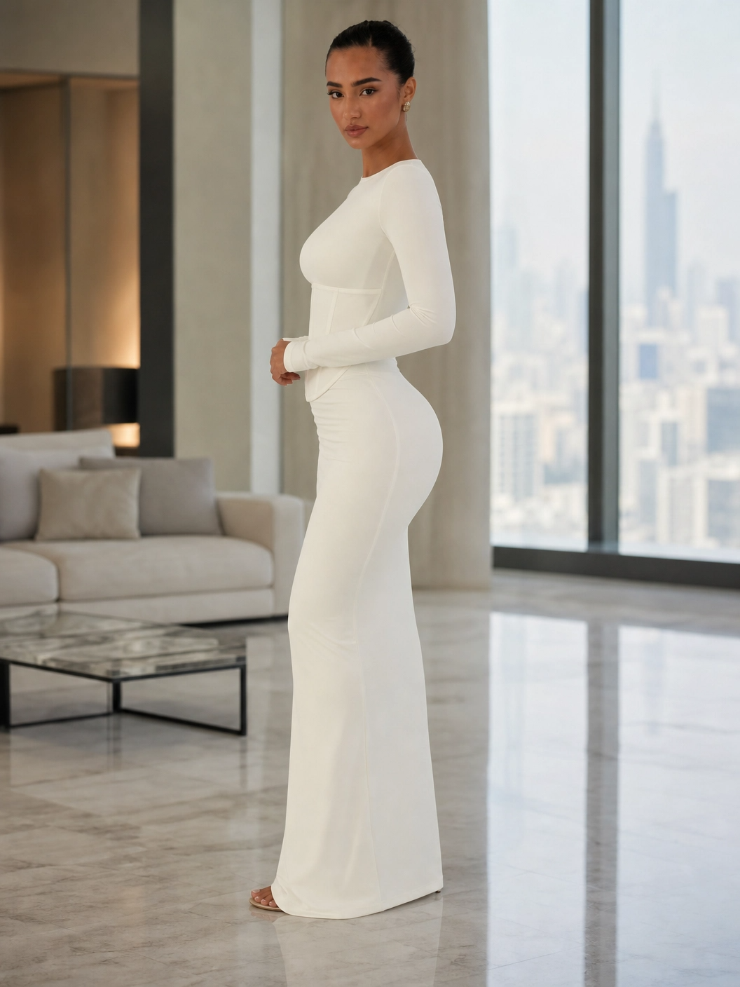 The "Sculpted Serenity" Corset-Waist Maxi Dress