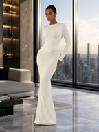 The "Sculpted Serenity" Corset-Waist Maxi Dress