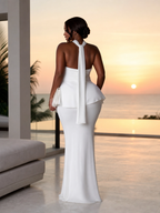 he "Mediterranean Muse" Sculpted Halter Maxi Dress