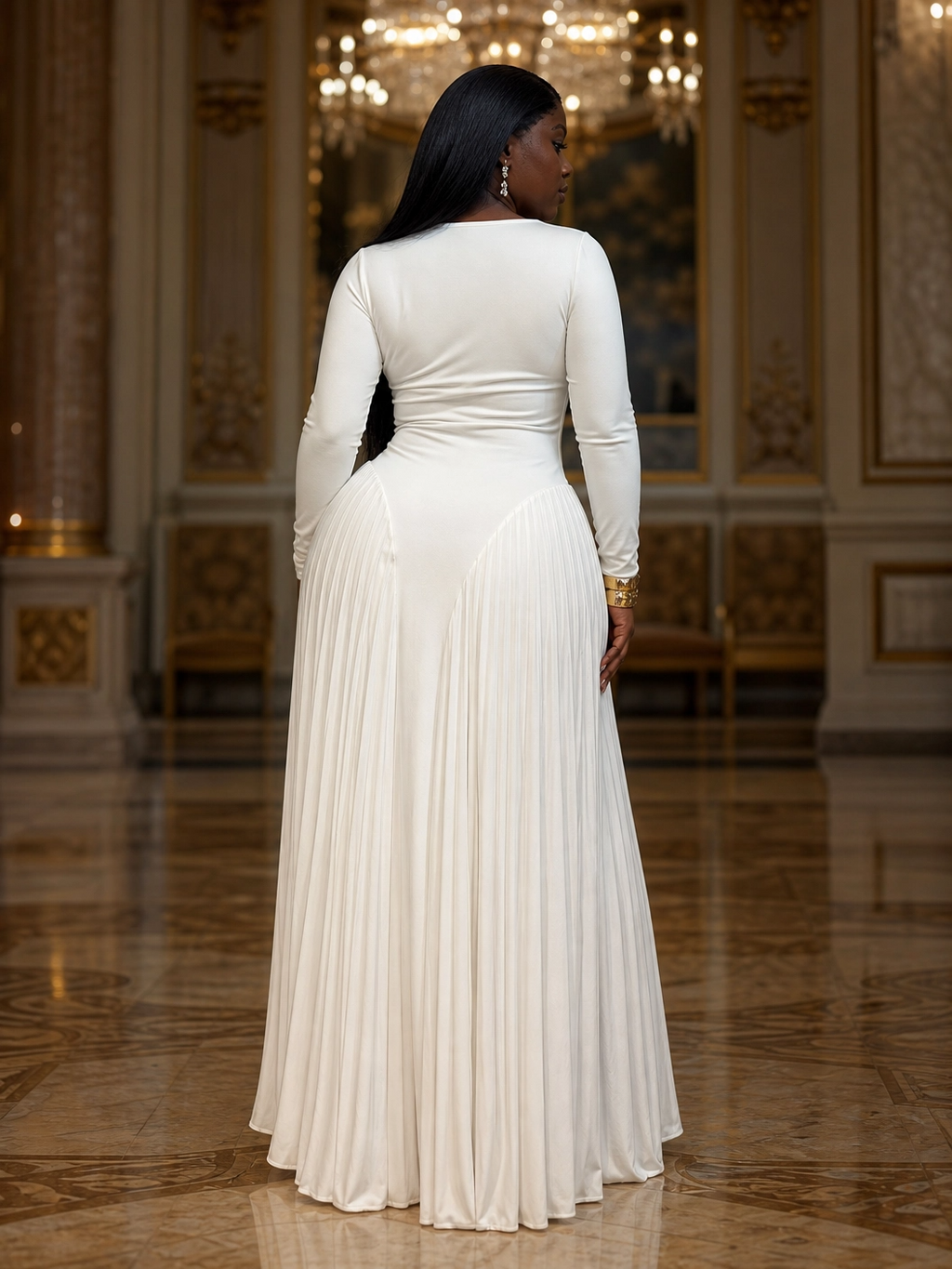 The "Opulent Whisper" Draped Pleated Maxi Dress